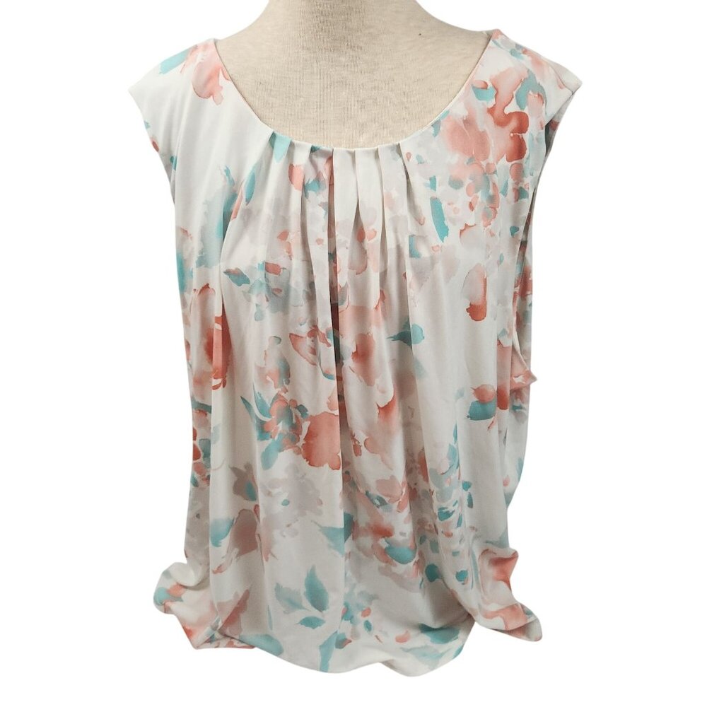 Calvin Klein Sleeveless Floral Blouse Womens Size 3X Abstract Peach & Mint